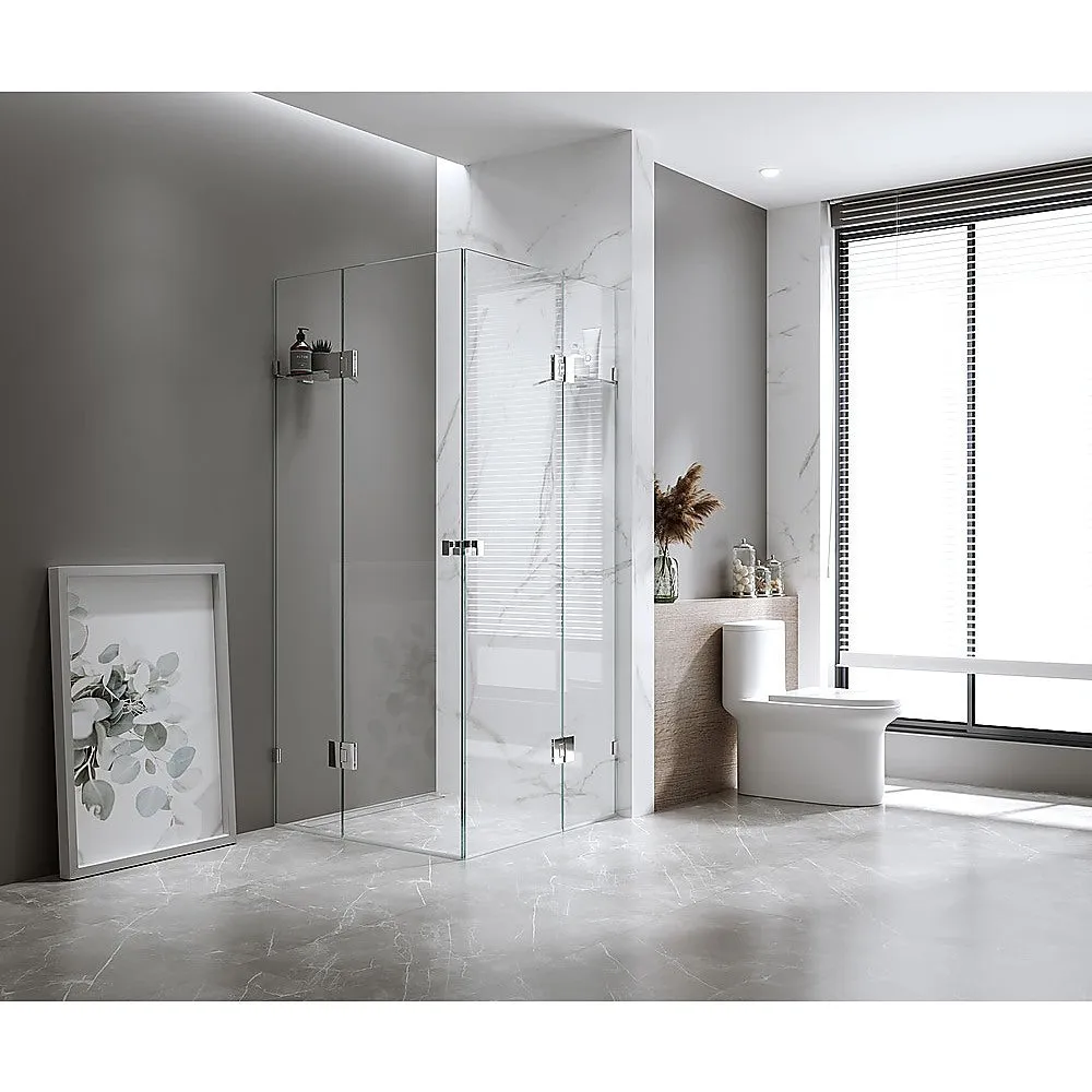 100x100cm Double Door Corner Shower Screen with Black Brackets and SS Hinges, Round Knob Handle