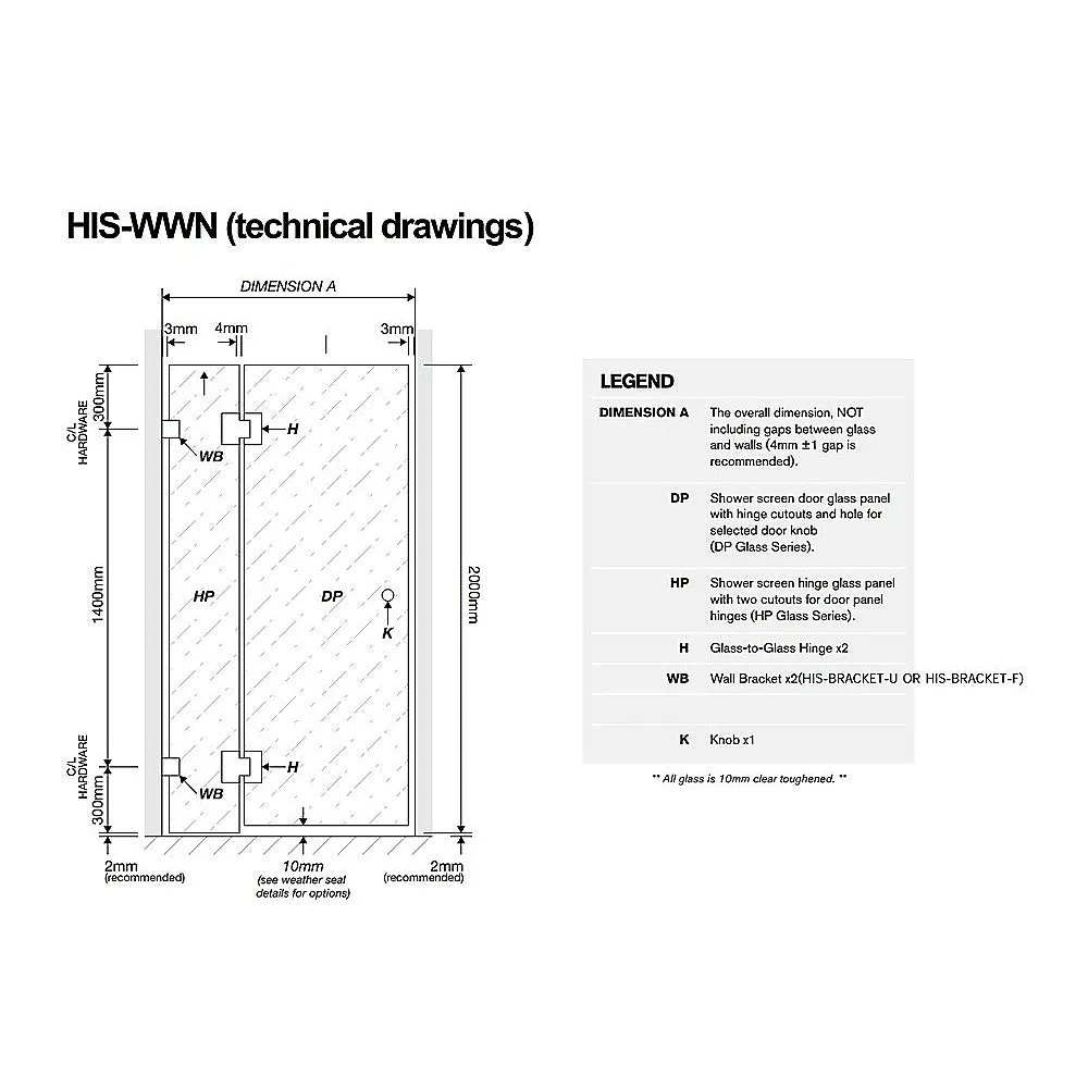 100x100cm Double Door Corner Shower Screen with Black Brackets and SS Hinges, Round Knob Handle