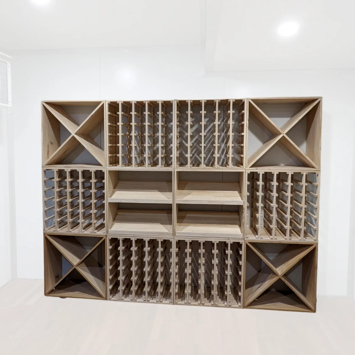 30 Bottle Lattice Wine Cube – Black Onyx and Natural Finishes | 18mm Thick