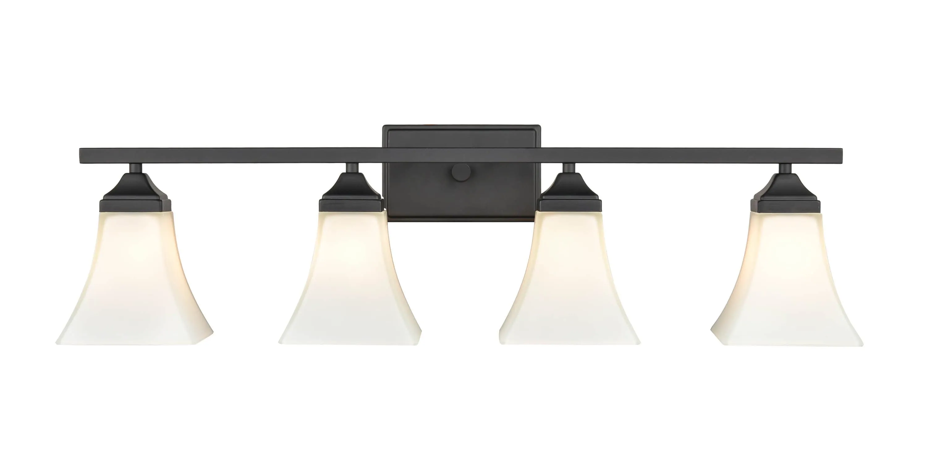 4 Lamps Bathroom Vanity Light - Matte Black - Etched White Glass - 31.5in. Wide