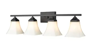 4 Lamps Bathroom Vanity Light - Matte Black - Etched White Glass - 31.5in. Wide