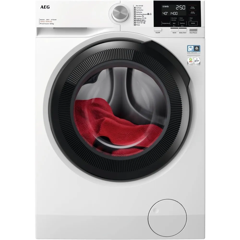 AEG LWR7185M4B Freestanding Washer Dryer 8/5kg Load, 1400rpm Spin, White