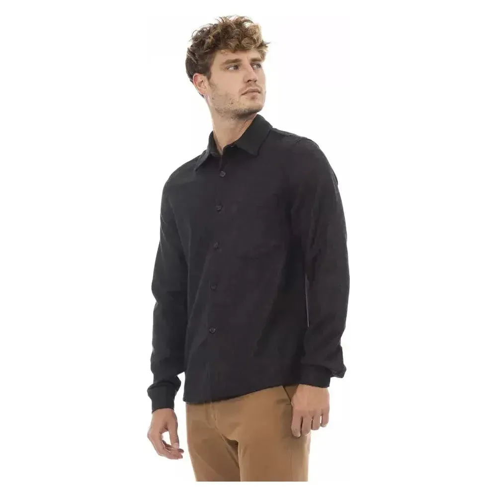 Alpha Studio Gray Wool Men Shirt