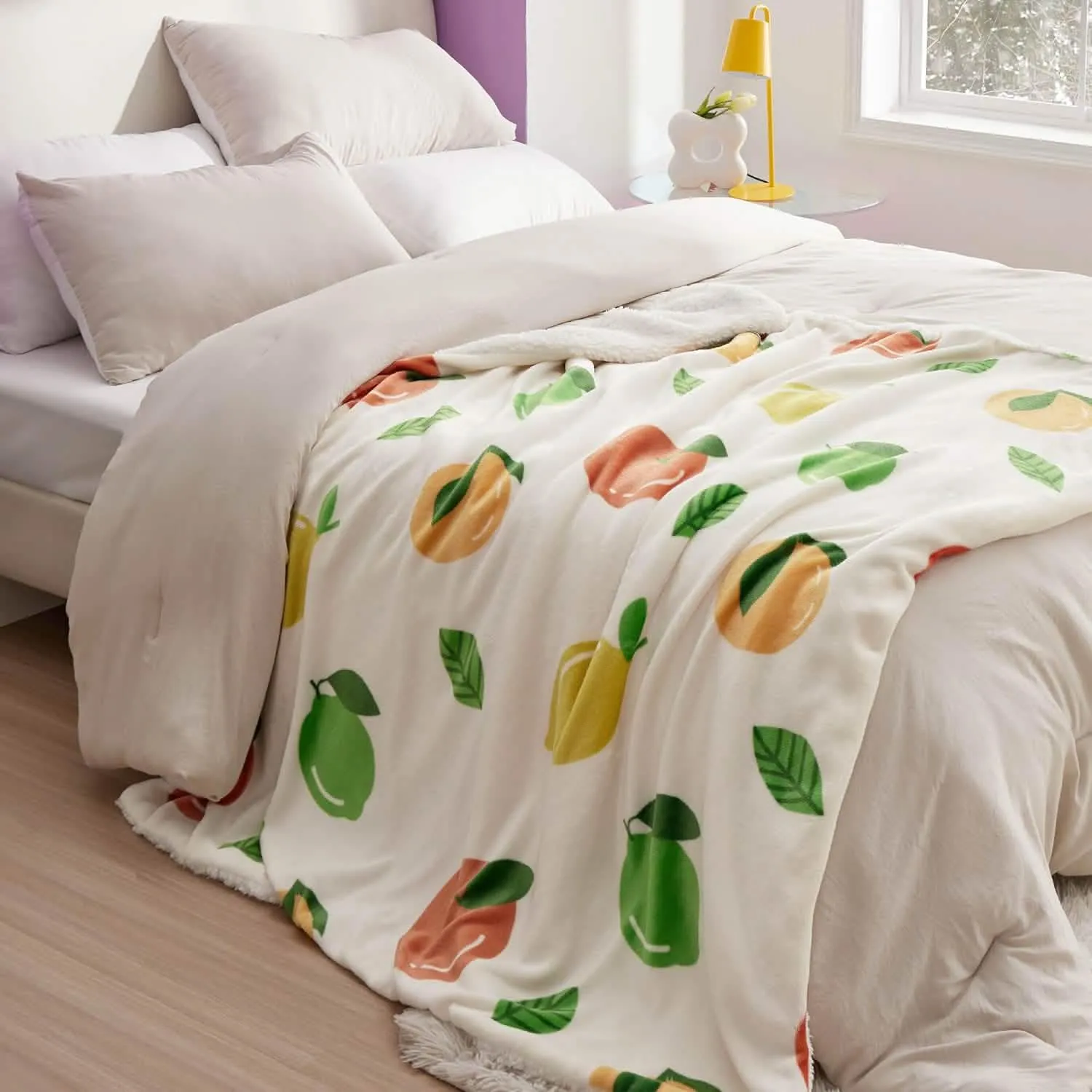 Bedsure Printed Throw Sherpa Blanket citrus