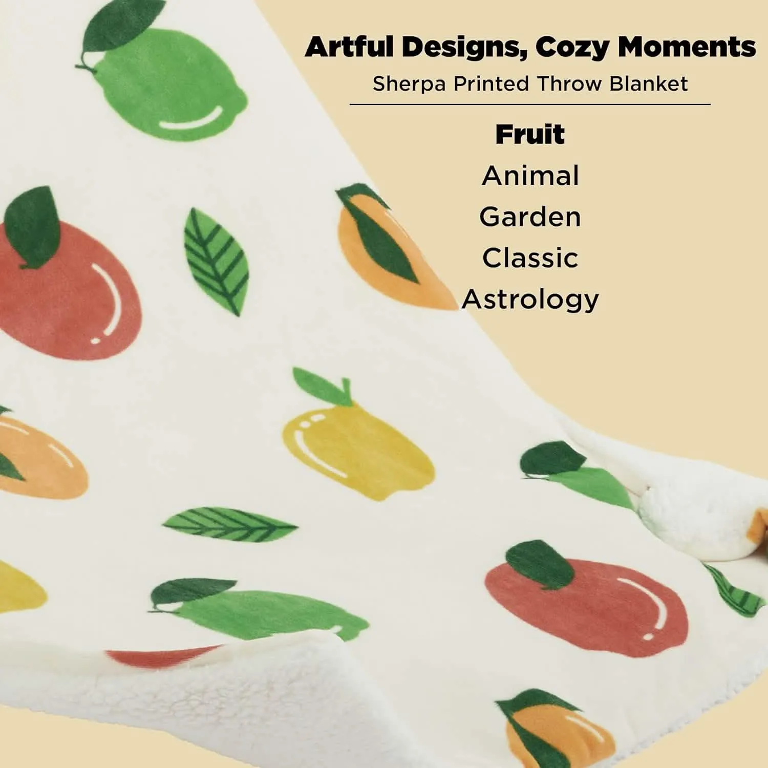 Bedsure Printed Throw Sherpa Blanket citrus