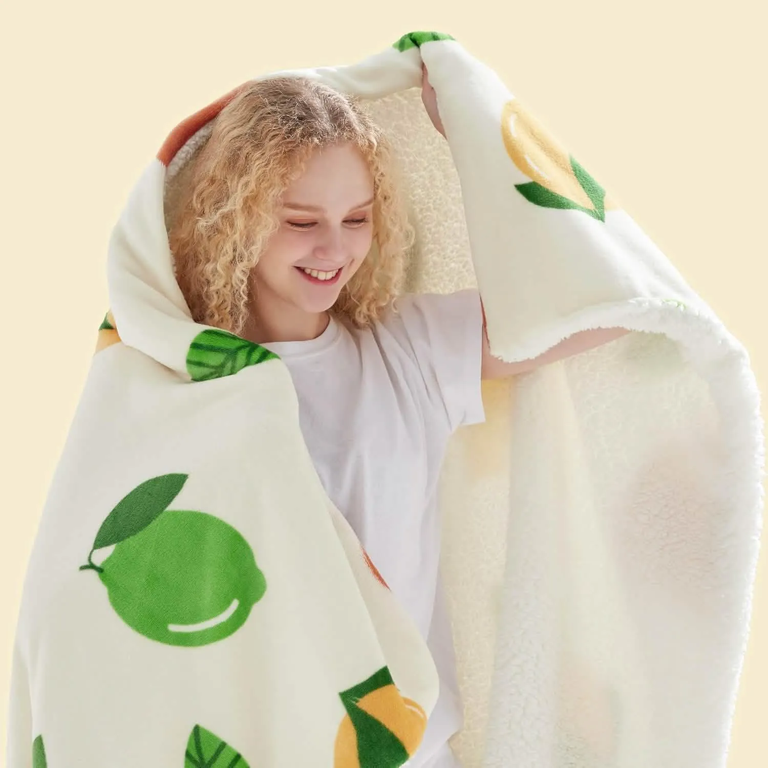 Bedsure Printed Throw Sherpa Blanket citrus