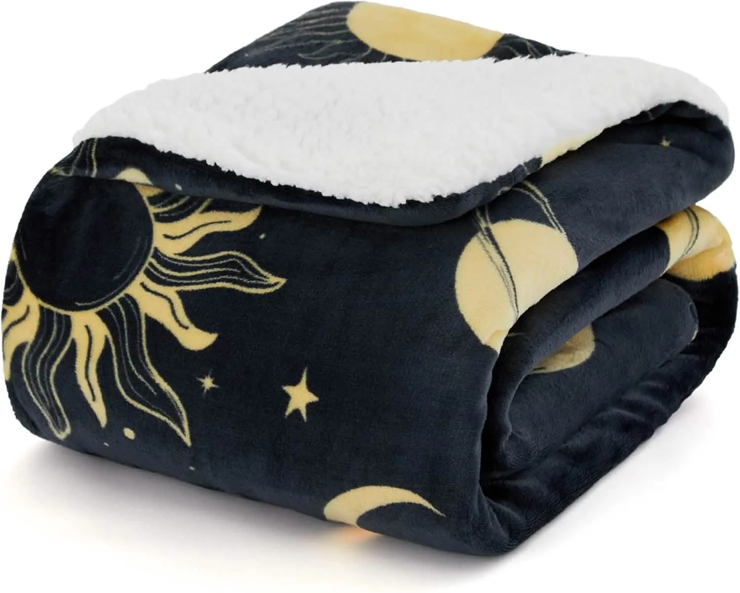 Bedsure Printed Throw Sherpa Blanket Sun and Moon