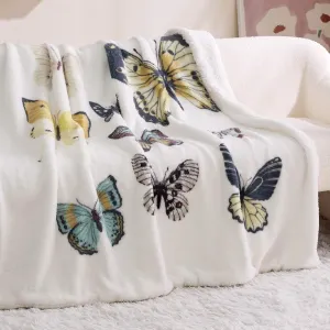 Bedsure Printed Throw Sherpa Blanket white Butterfly