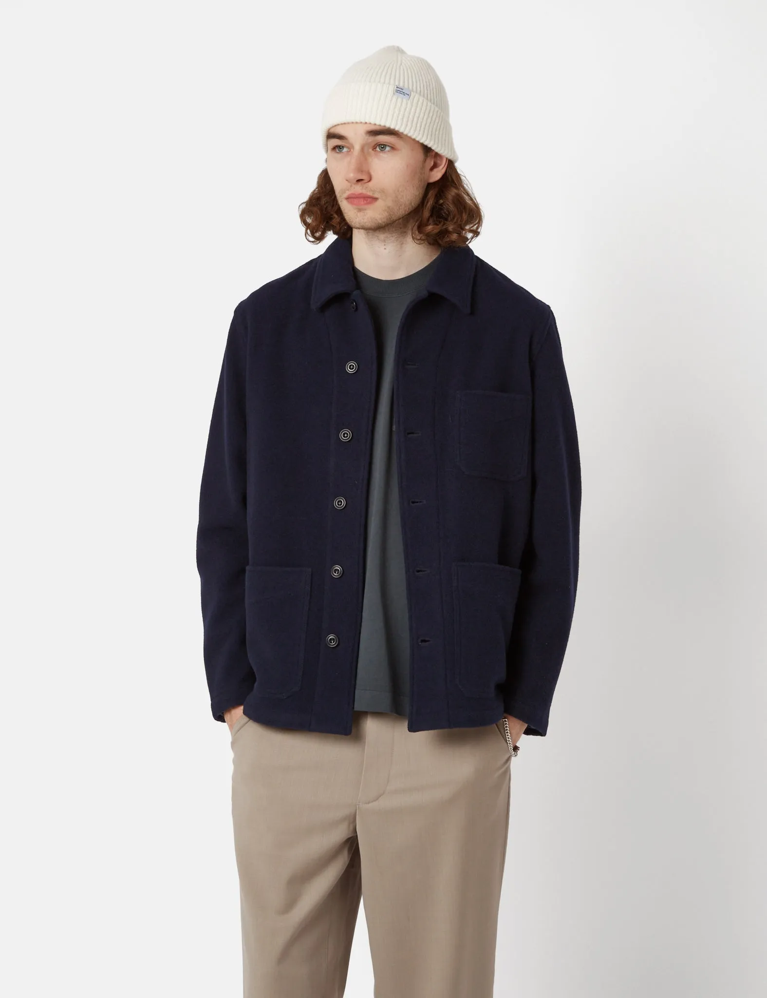 Bhode Chore Jacket (Wool) - Navy Blue