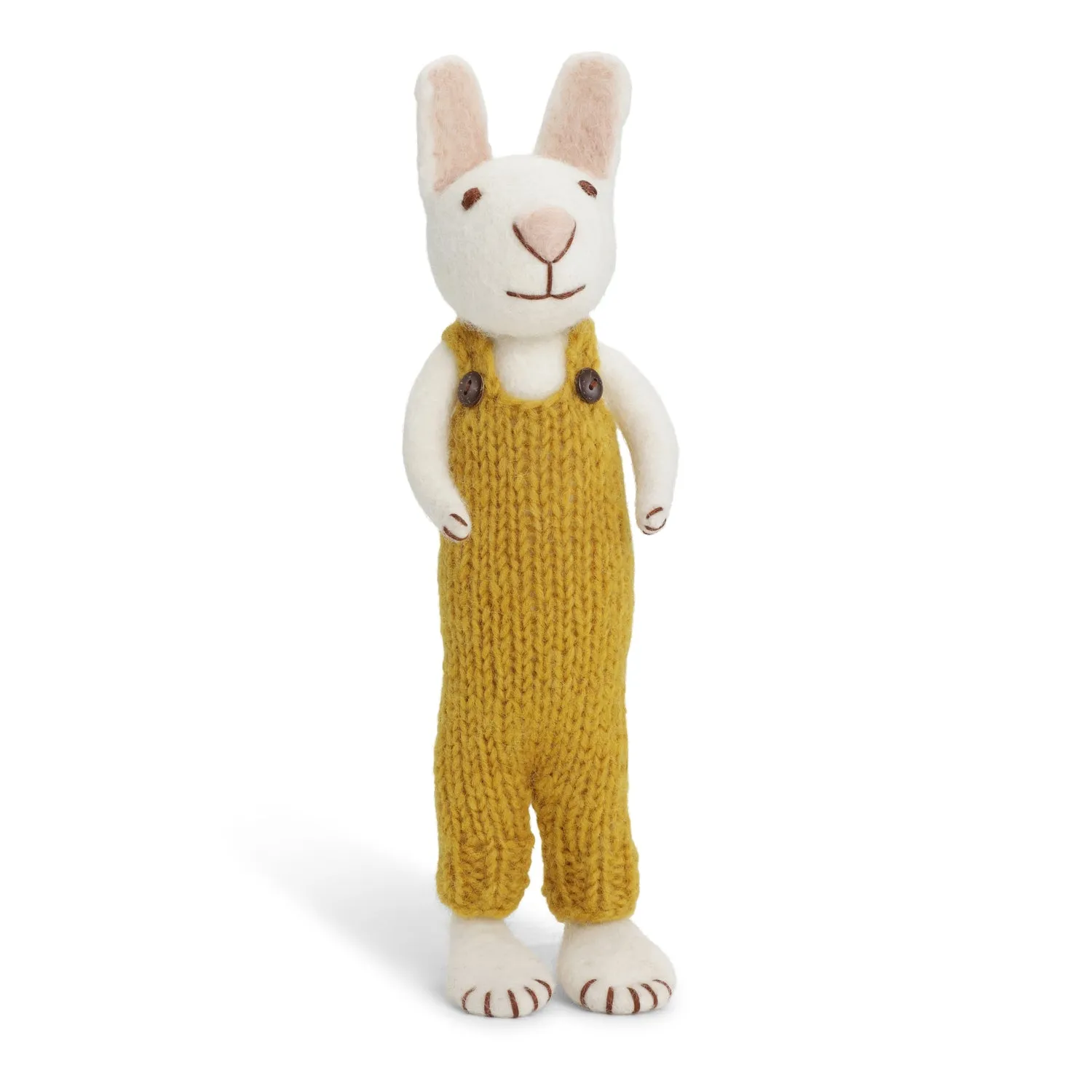 Big White Felt Bunny with Ochre Dungarees - 27cm