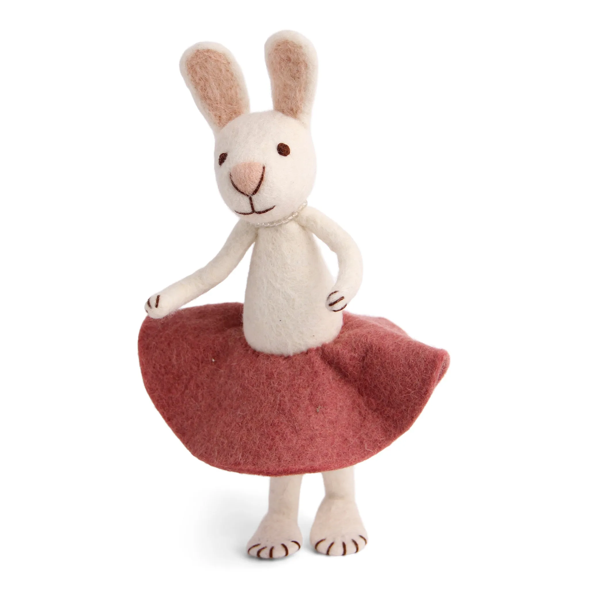 Big White Felt Bunny with Rose Skirt - 27cm