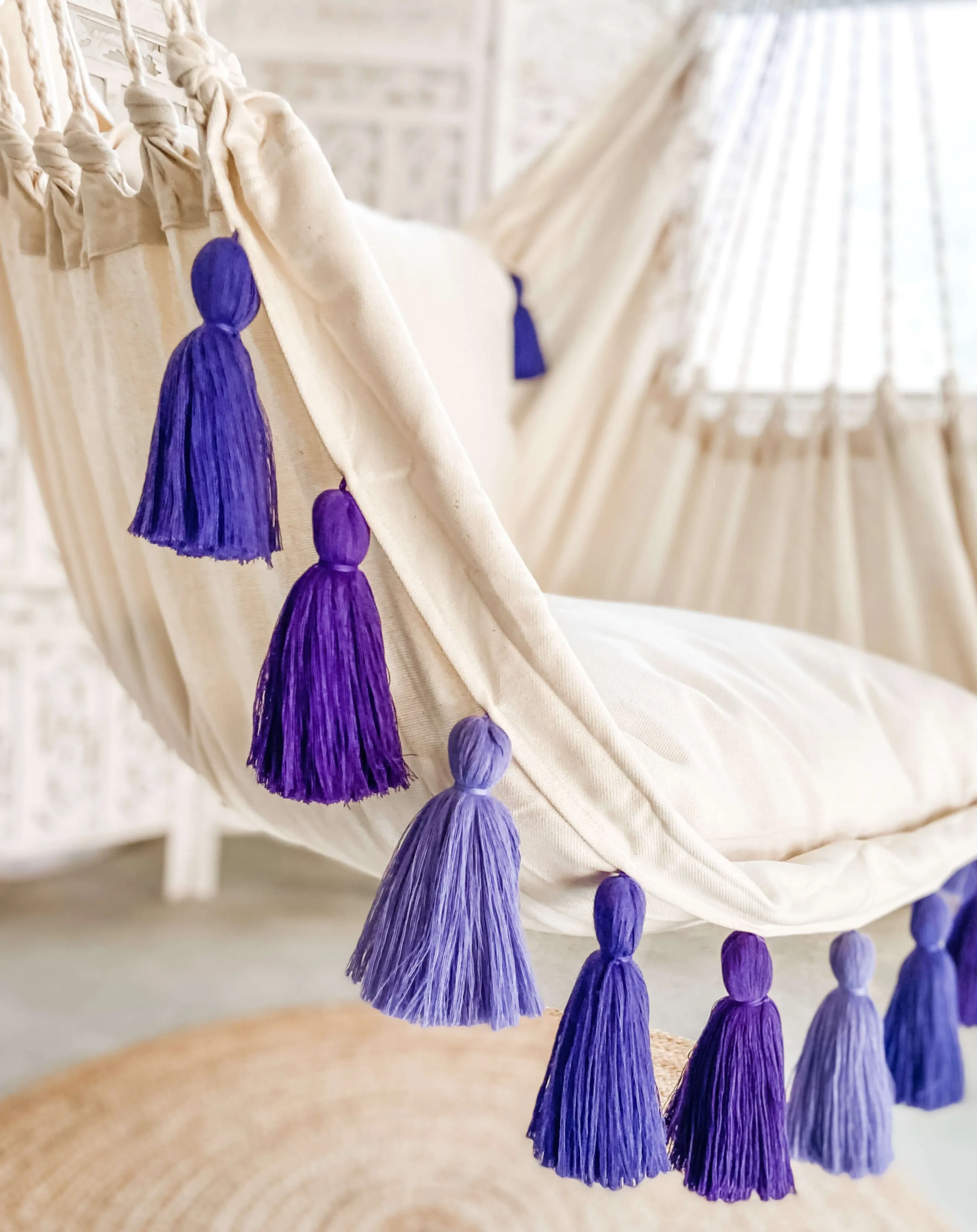 Boho Hanging Hammock Chair Swing with Tassels  | LILY PURPLE