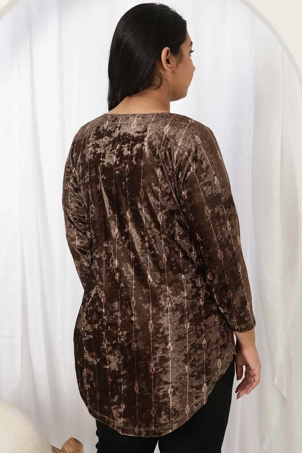 Brown V Neck Velvet Top