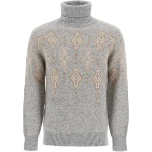 Brunello Cucinelli geometric jacquard turtleneck sweater