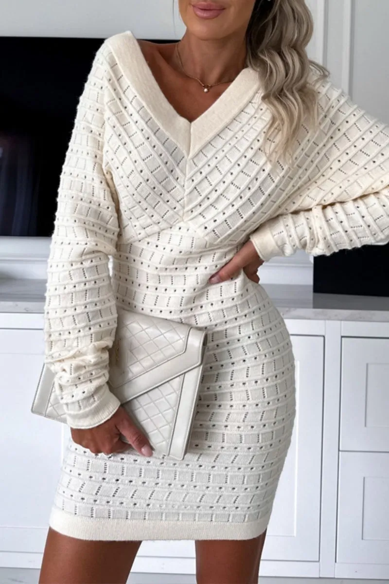 Casual Solid Color Basic V Neck Long Sleeve Dresses