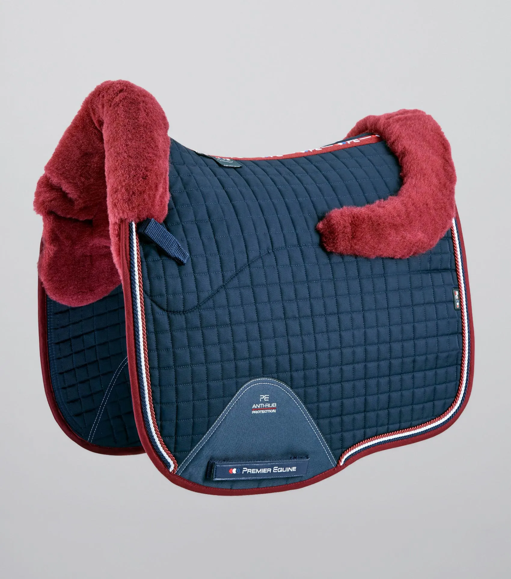 Close Contact Merino Wool European Saddle Pad - Dressage Square Navy/Burgundy Wool