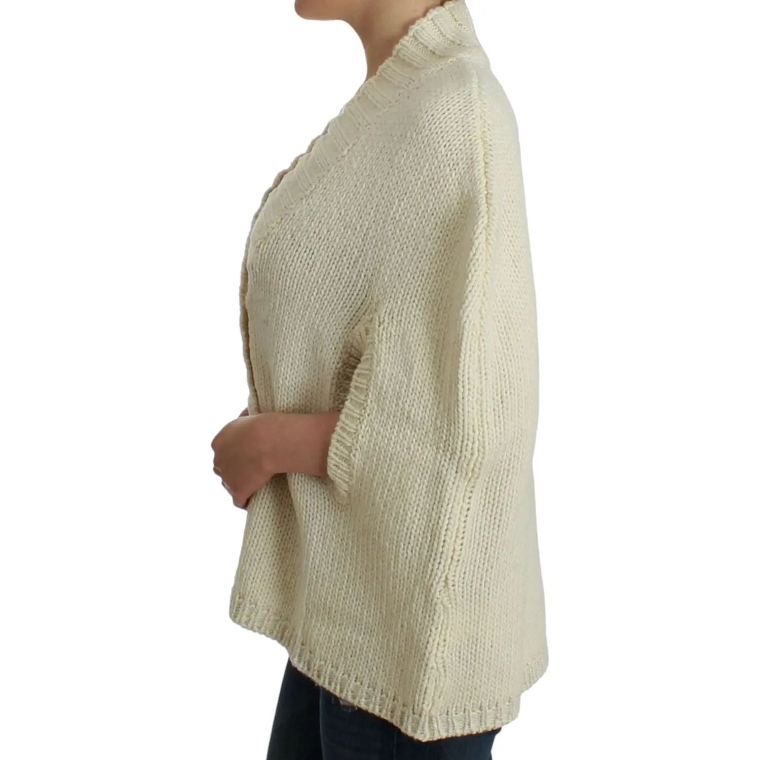 Costume National Elegant White Knitted Cape-Cardigan Hybrid