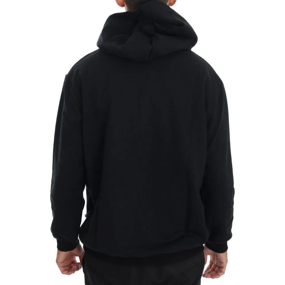 Daniele Alessandrini Elegant Black Cotton Hooded Sweater