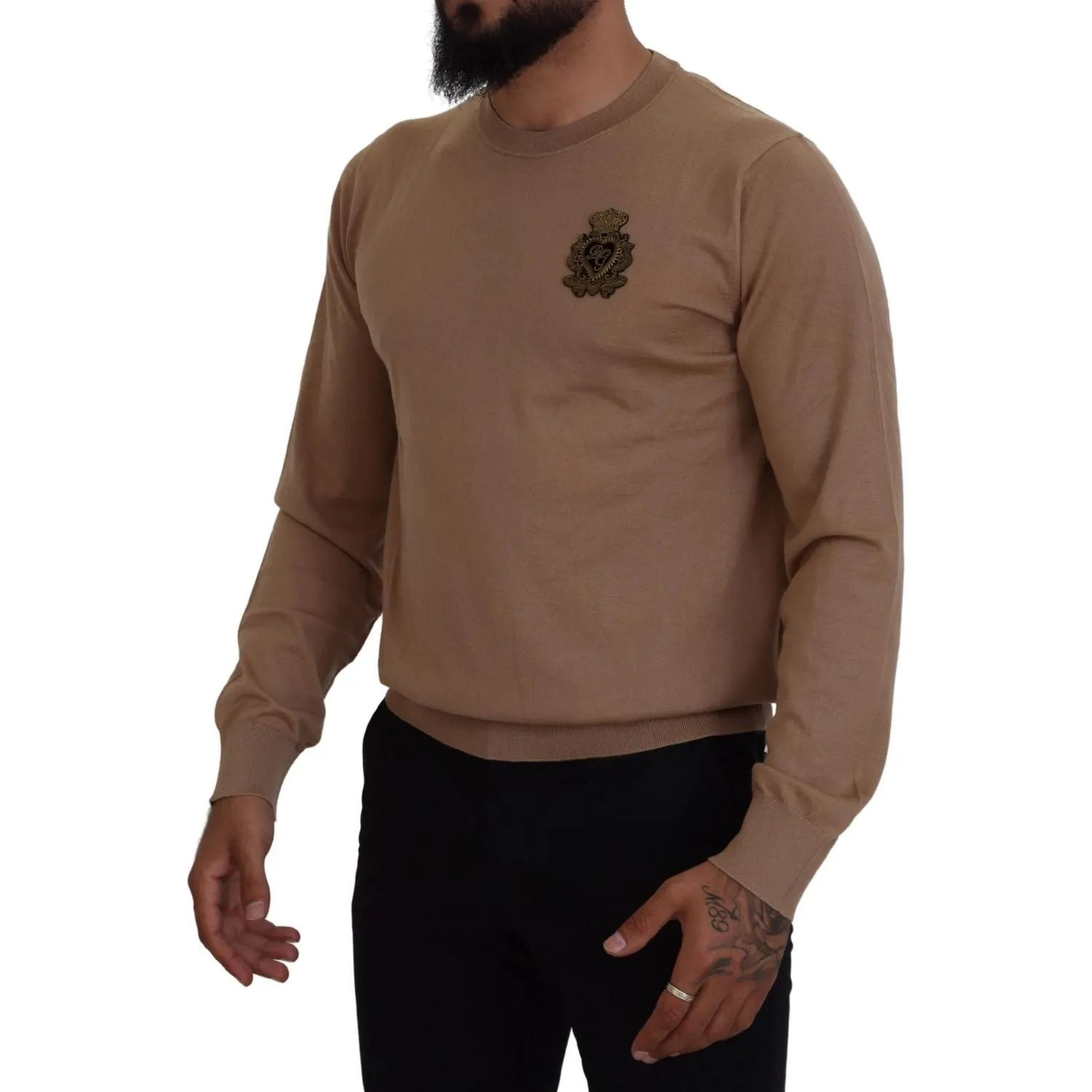 Dolce & Gabbana Beige Cashmere Crewneck Pullover Sweater