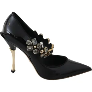 Dolce & Gabbana Elegant Black Leather Crystal Pumps