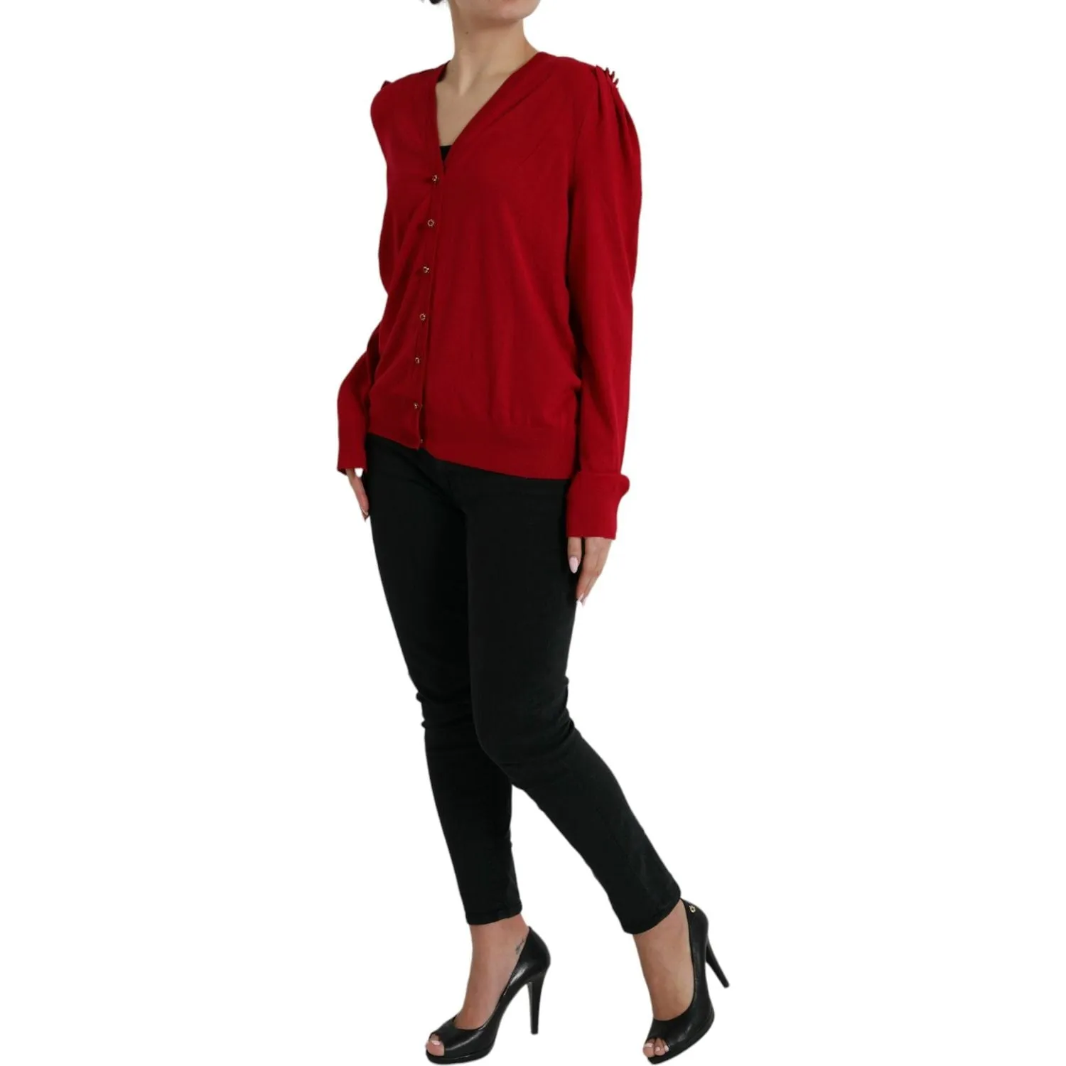 Dolce & Gabbana Elegant Red V-Neck Wool Cardigan