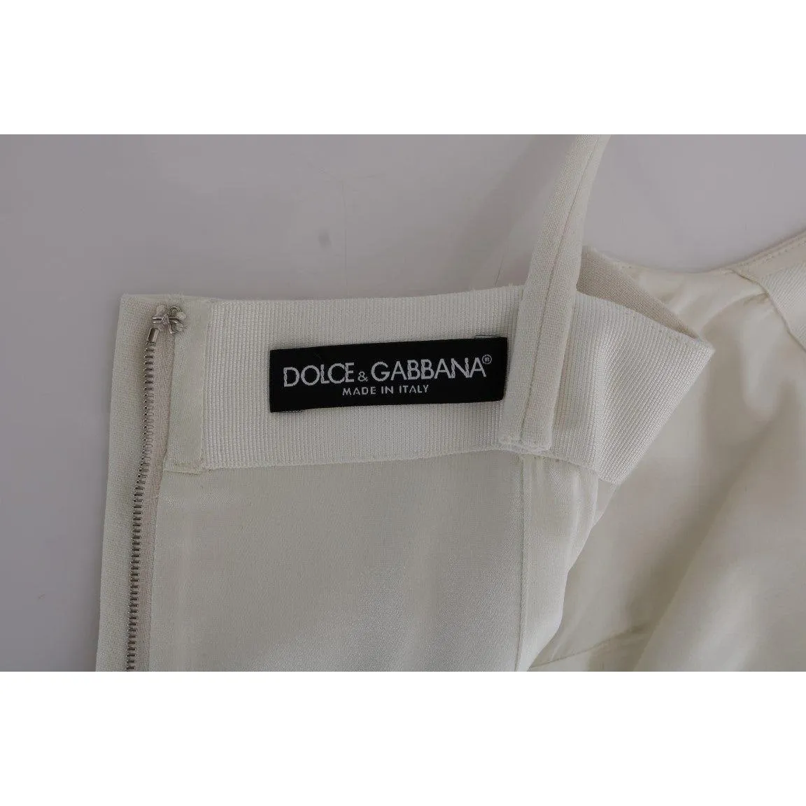 Dolce & Gabbana Elegant White Wool Shift Dress with Gold Brooch