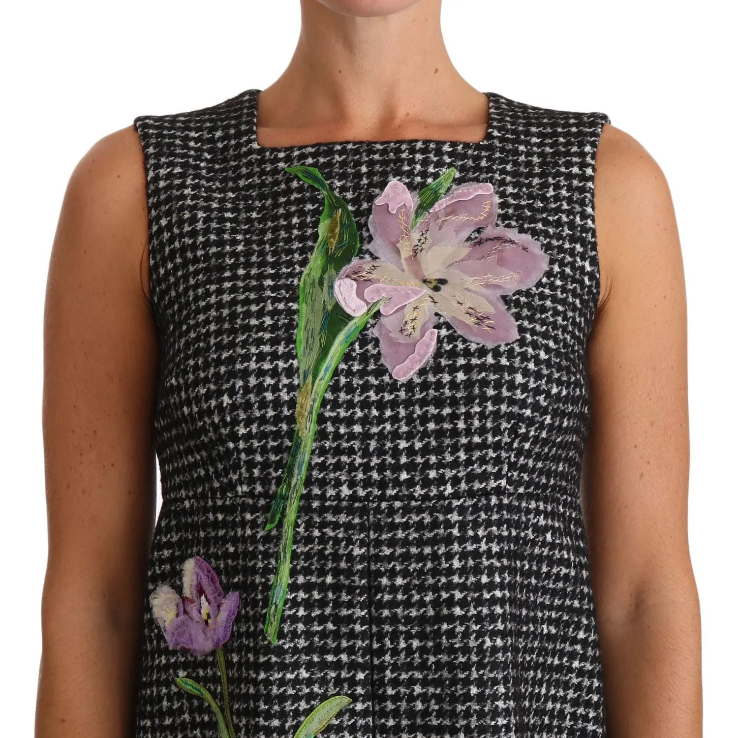 Dolce & Gabbana Houndstooth Floral Appliqué Shift Dress