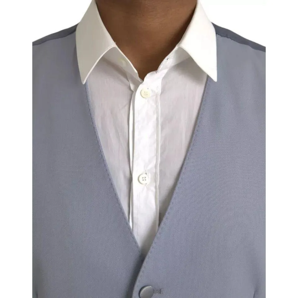 Dolce & Gabbana Light Blue Wool Formal Dress Waistcoat Vest