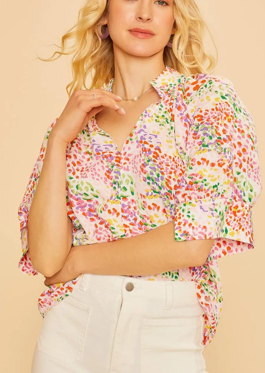 Dots of Color V-neck Blouse