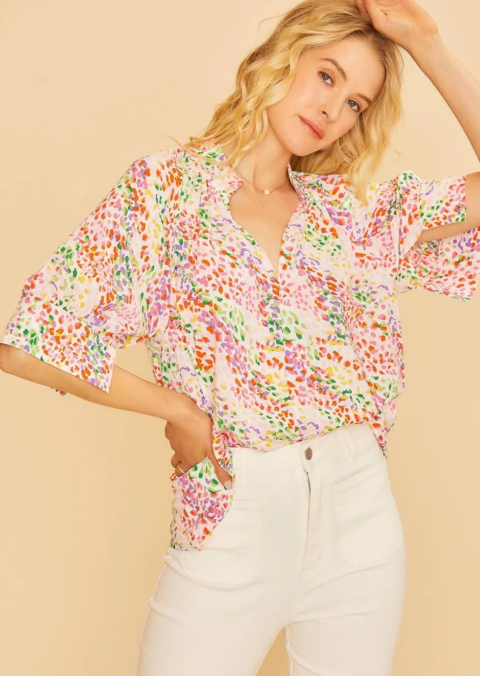 Dots of Color V-neck Blouse