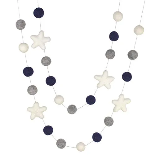 Felt Ball & Star Garland- Navy Blue, Gray, White