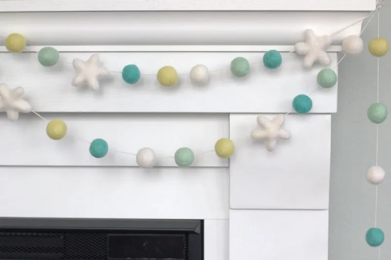 Felt Ball & Star Garland- Turquoise Yellow White