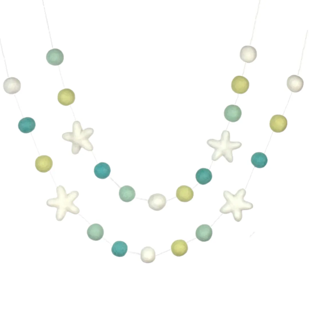 Felt Ball & Star Garland- Turquoise Yellow White