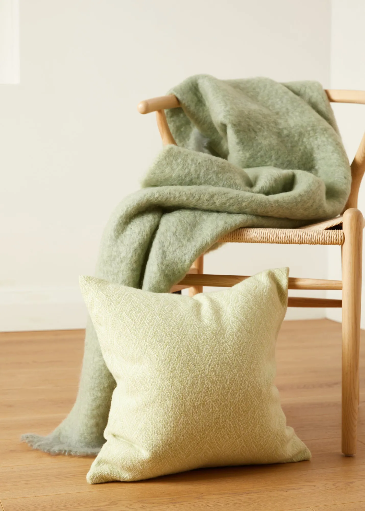 Foxford Lime Diamond Weave Lambswool Cushion