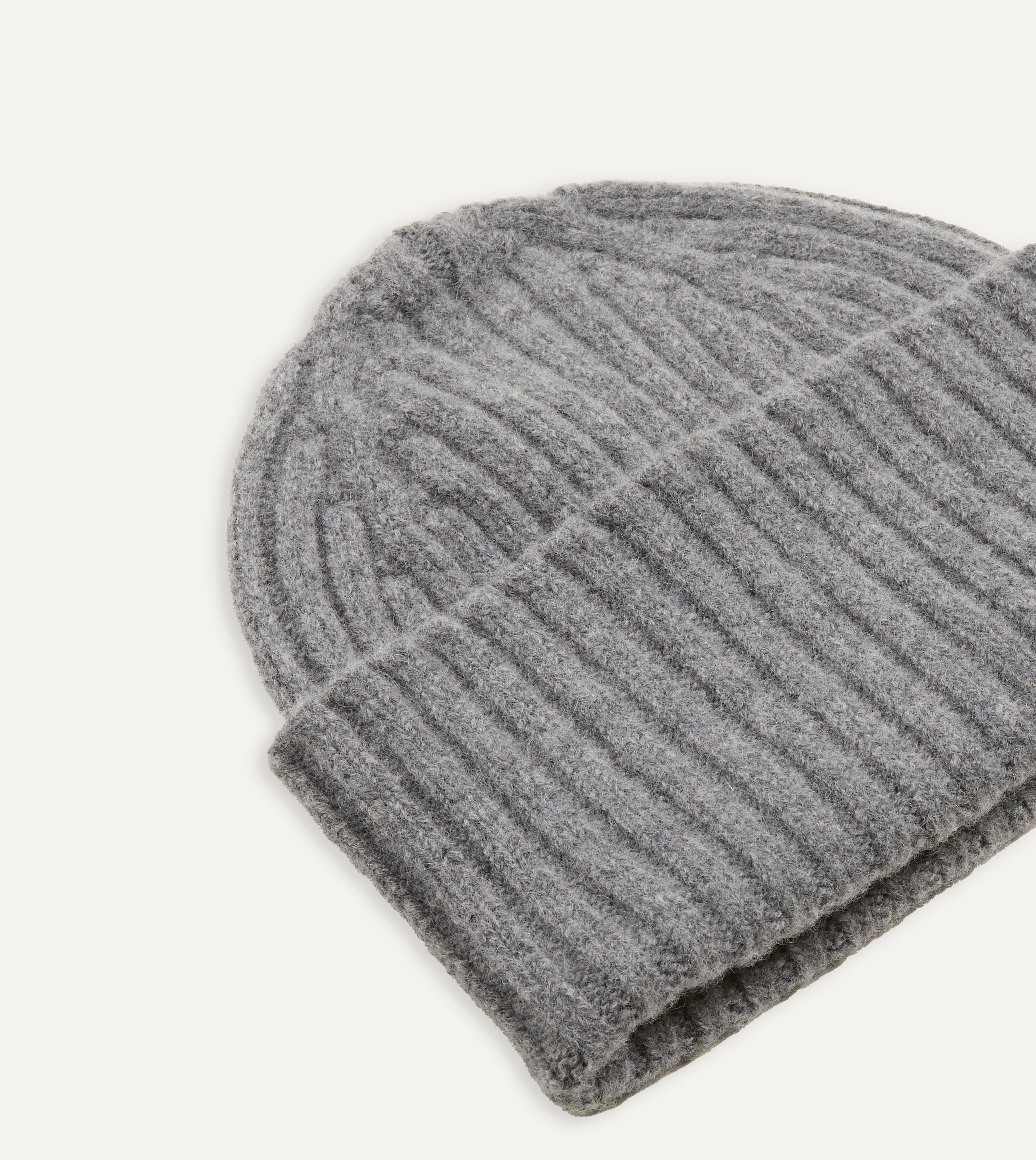 Grey Lambswool Ribbed Knit Cap