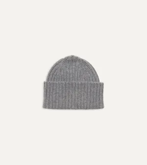 Grey Lambswool Ribbed Knit Cap