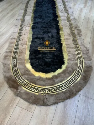 Handmade Natural Brown Sheepskin Wool Runner Rug , Fluffy Non Slip Rug