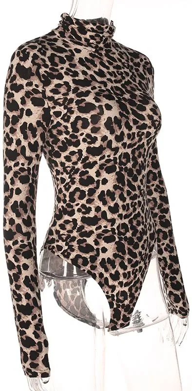 High/Turtle Neck Leopard Print Bodysuit