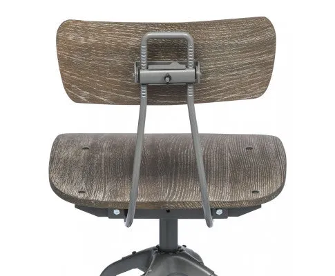 Industrial Swivel Height Adjustable Grey Oak Wood Bar Stool Chair with Back