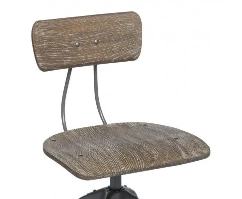 Industrial Swivel Height Adjustable Grey Oak Wood Bar Stool Chair with Back