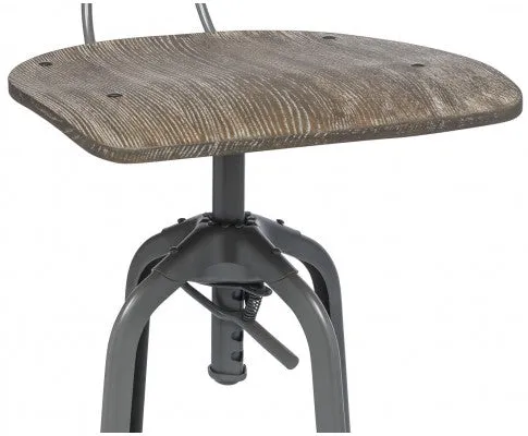 Industrial Swivel Height Adjustable Grey Oak Wood Bar Stool Chair with Back