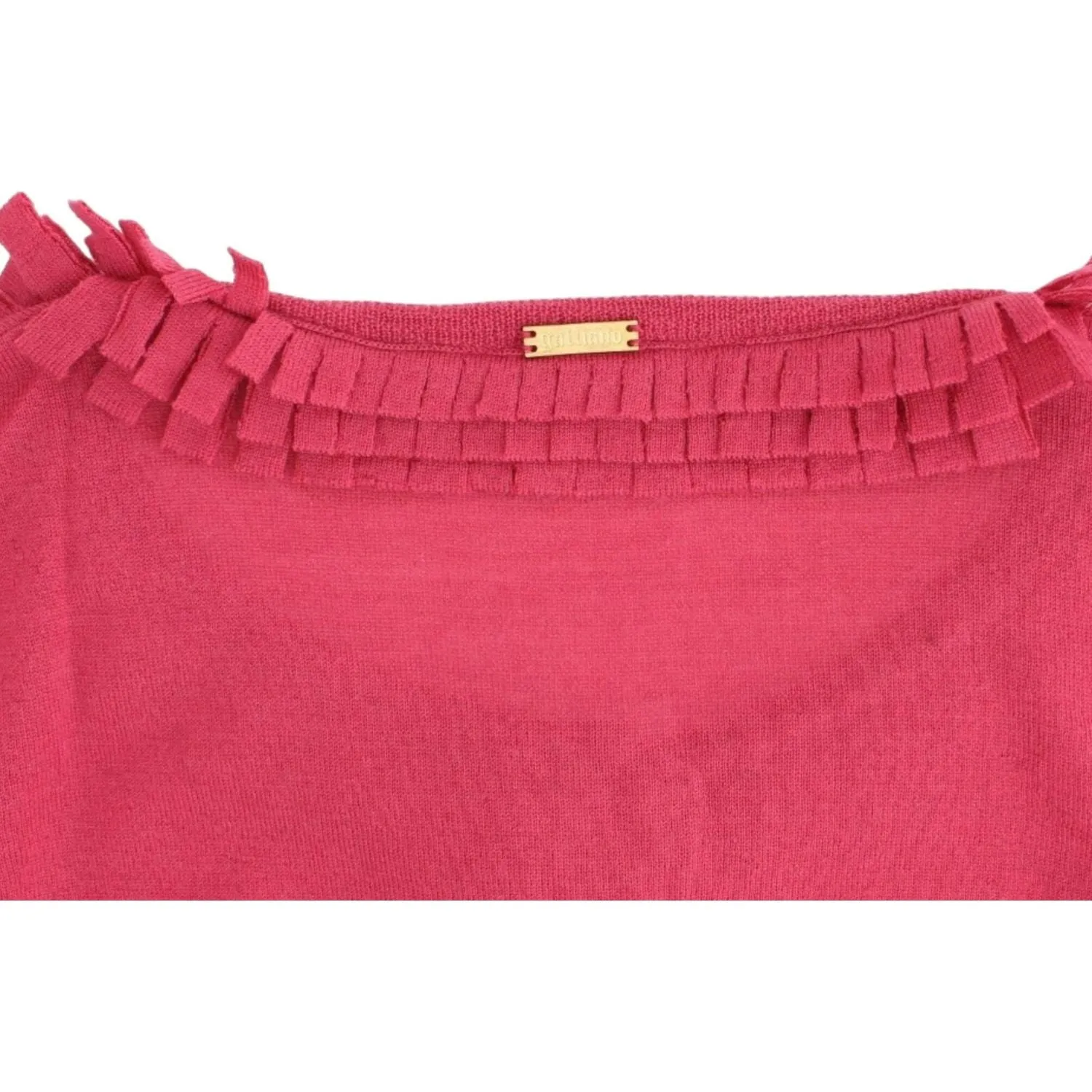 John Galliano Ruffle Detail Wool Cardigan in Pink