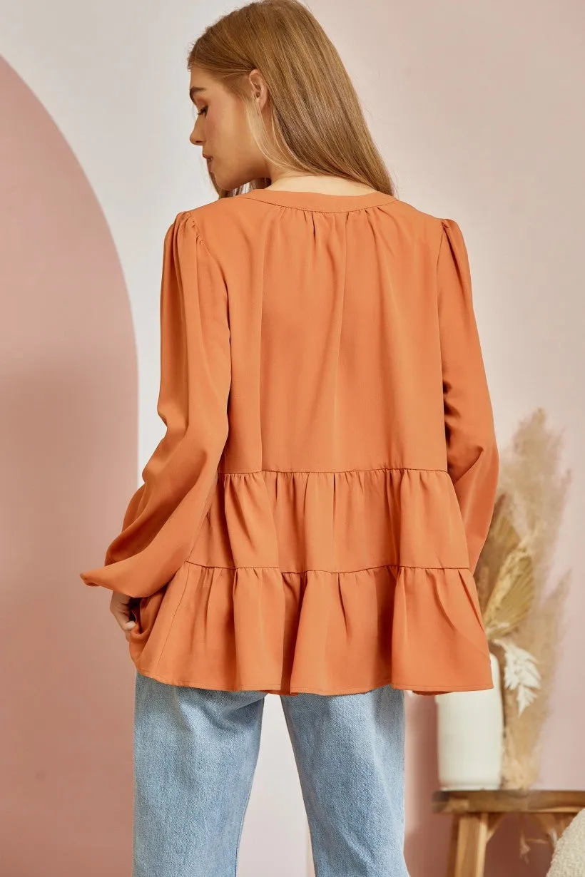 Kathy V-neck Blouse Rust