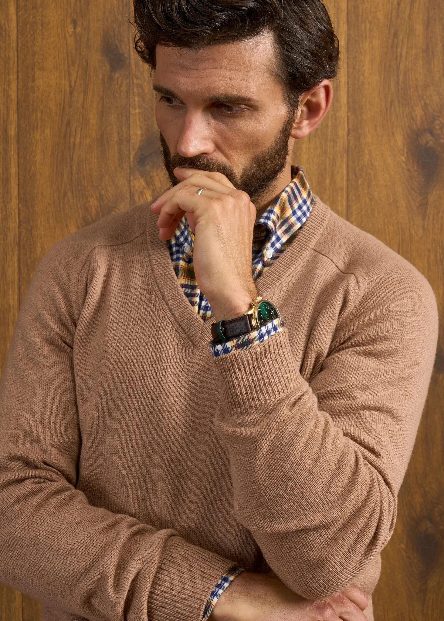 Kilsyth Men's Lambswool Jumper in Camel - Regular Fit