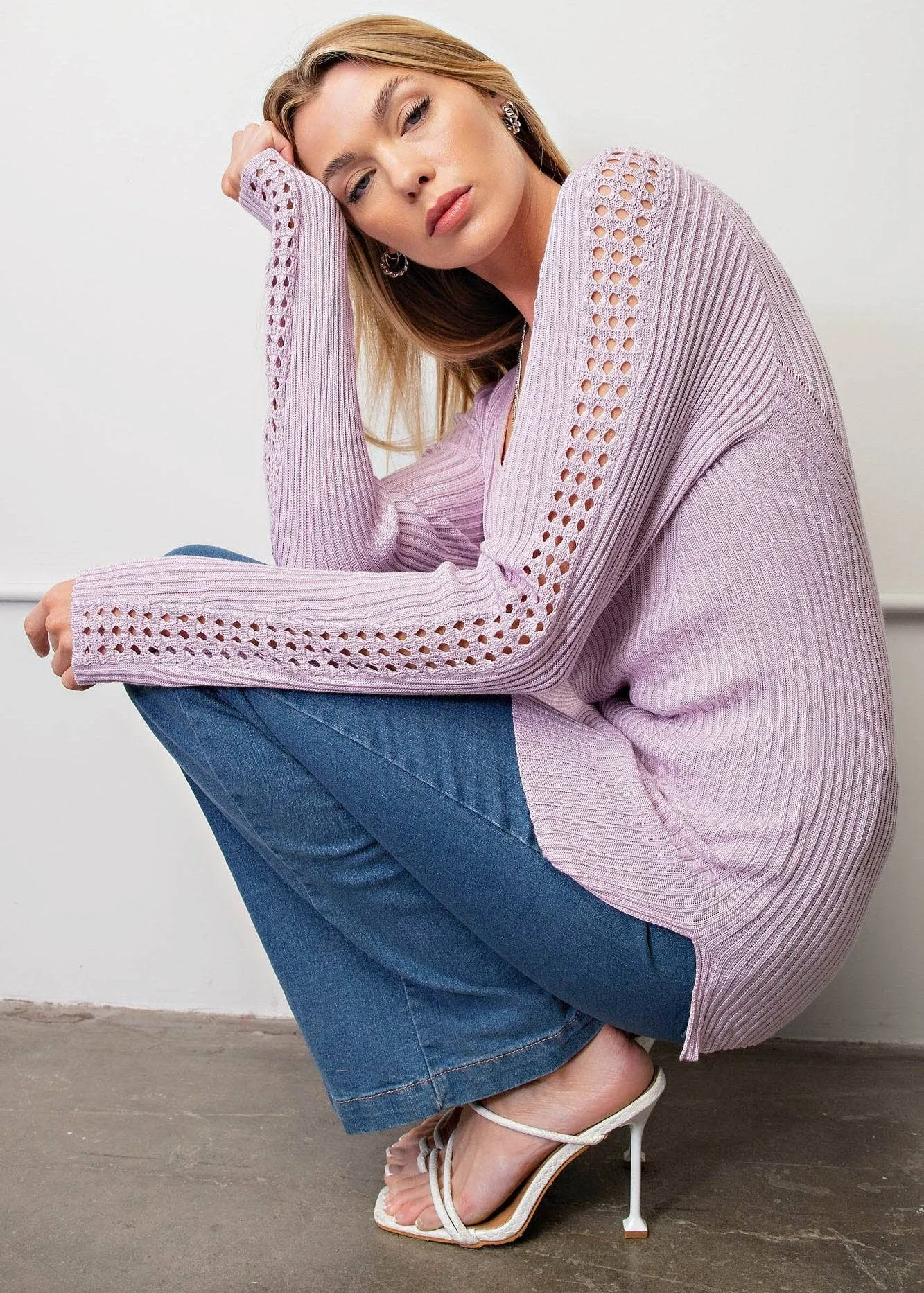 Lovely Lavender Ribbed V-neck Sweater