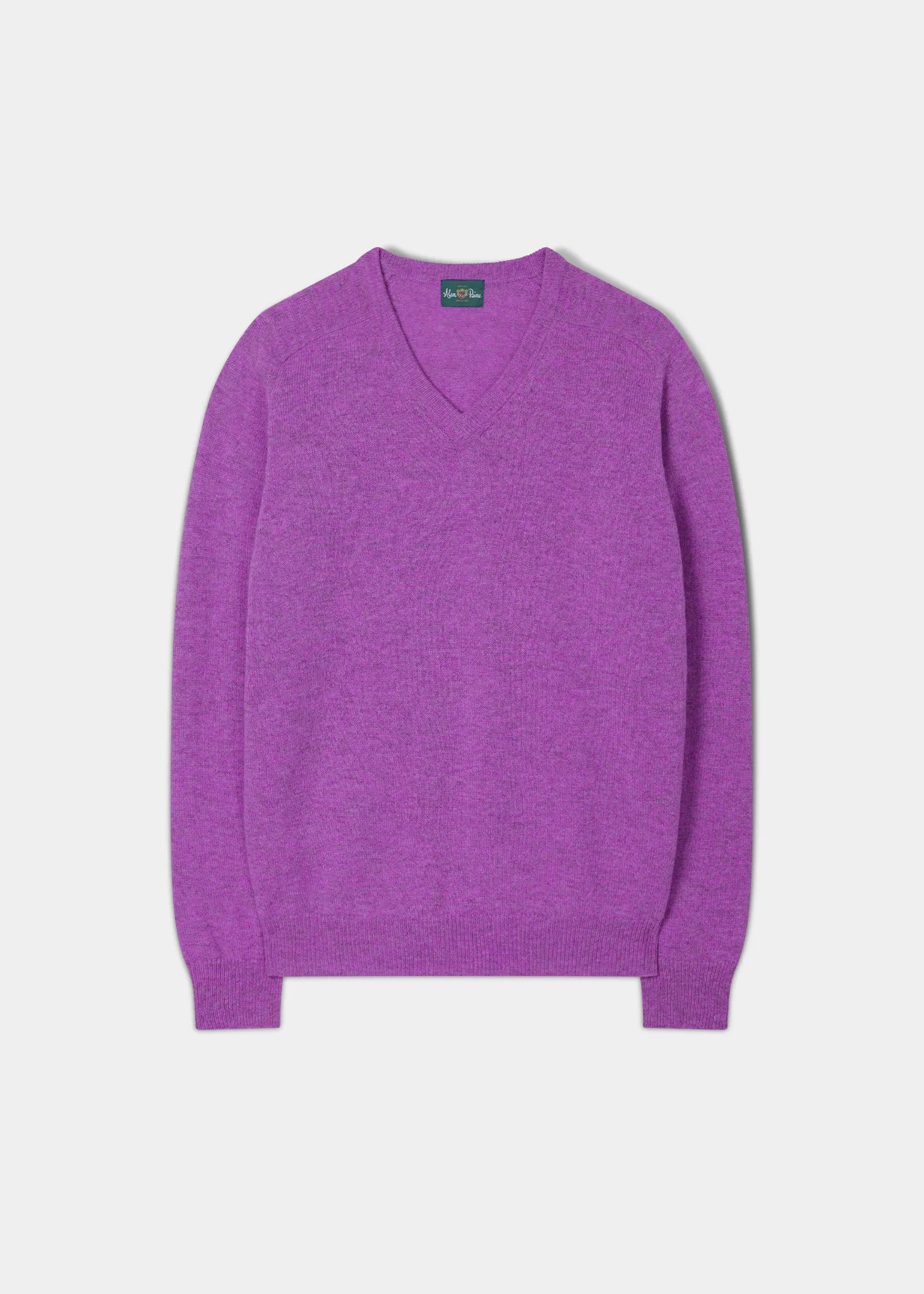 Men's Lambswool Vee Neck Jumper in Foxglove - Regular Fit