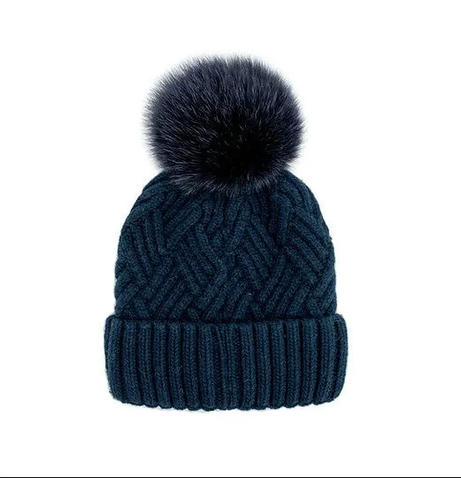 Mitchie's | Knitted Hat With Fox Pom Pom