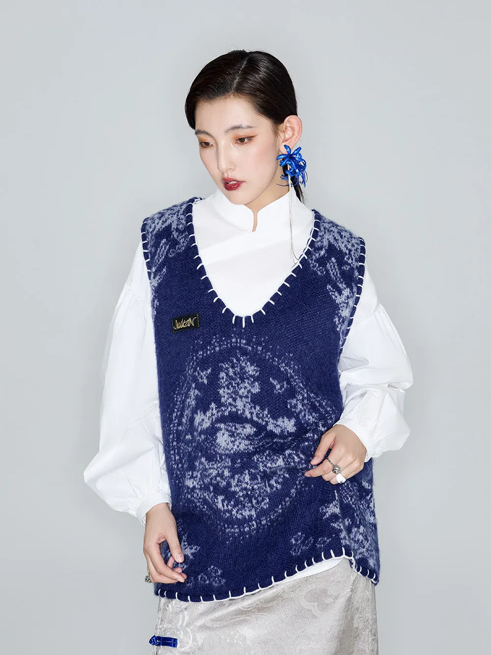 MUKZIN Linglong "Mandarin Duck"  Mohair Knitted Large Round Collar Vest