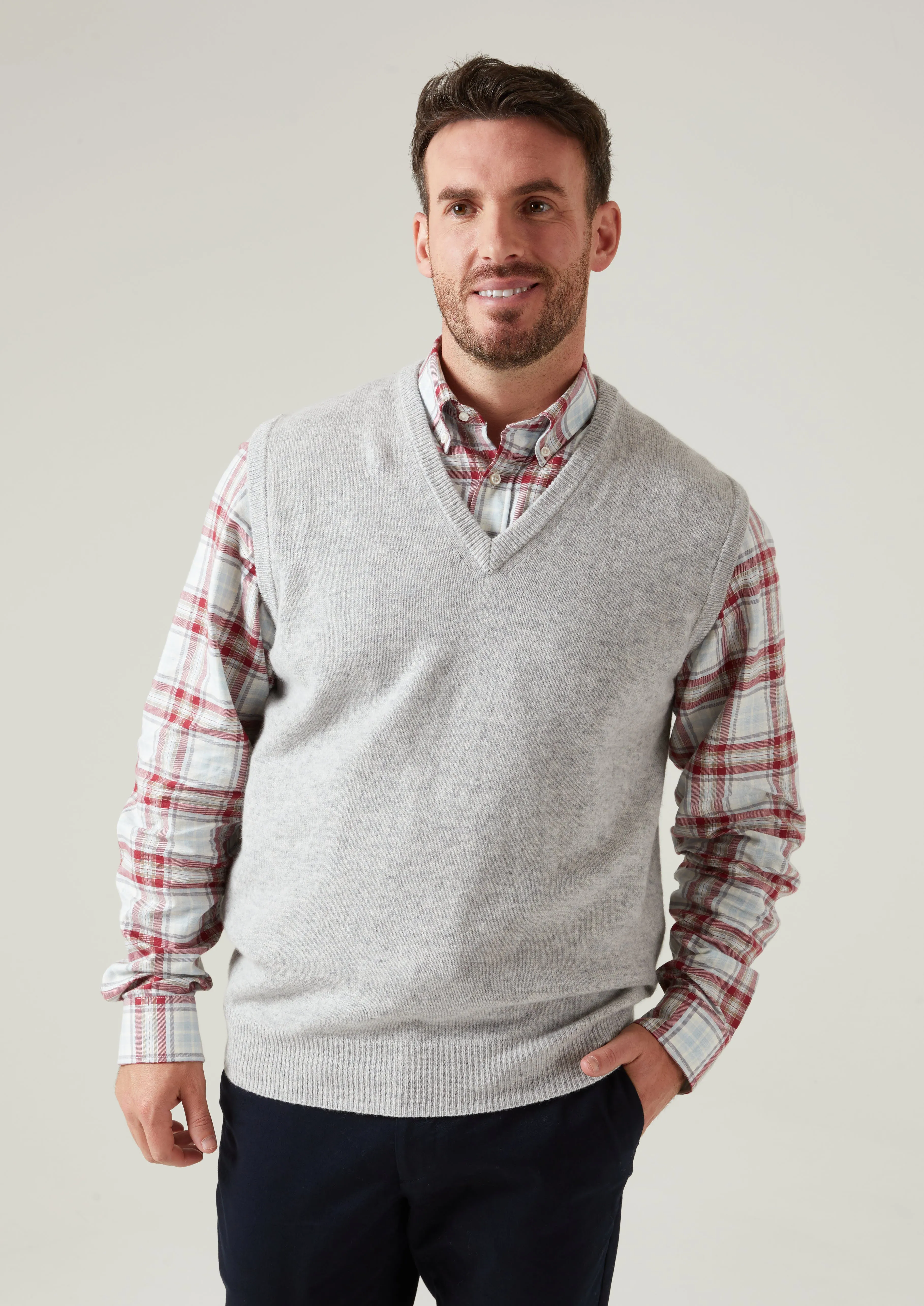 Norfolk Lambswool Slipover in Pearl Grey - Classic Fit