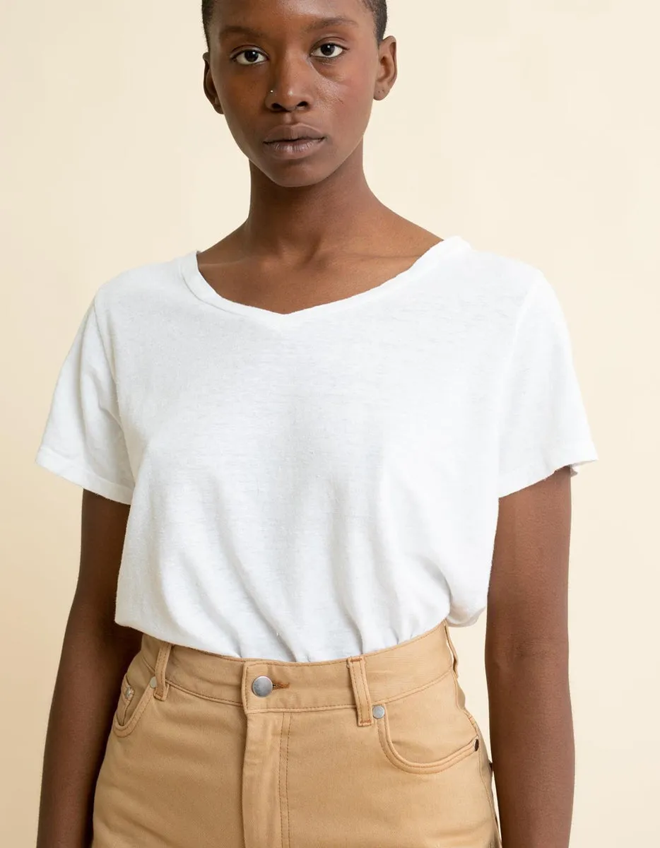 ORGANIC COTTON & HEMP V-NECK WHITE WASH TEE